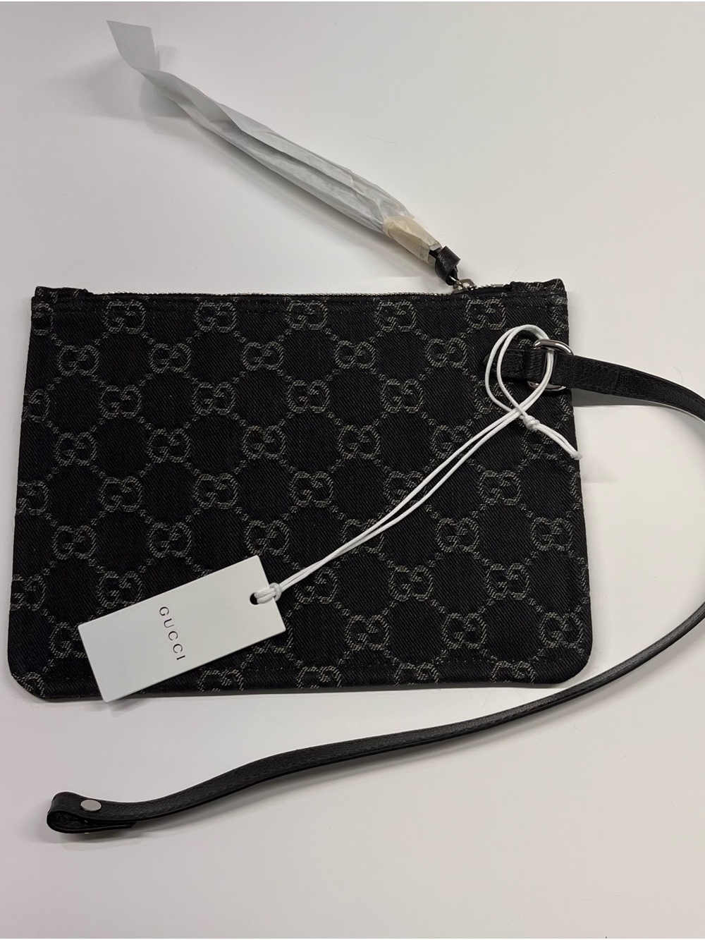 Gucci Black GG Monogram Wristlet Clutch/ Key Pouch/Bag